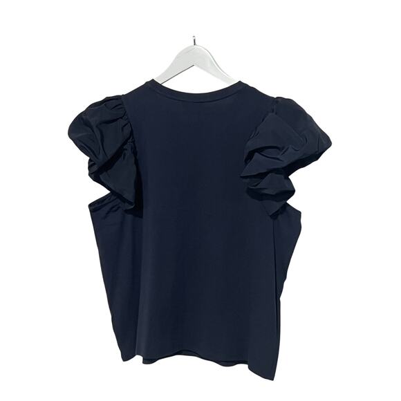 EXPRESS TOP WOMENS SIZE XLARGE CASUAL RUFFEL SLEEVE ROUND NECK TEE SHIRT NAVY - Picture 7 of 11
